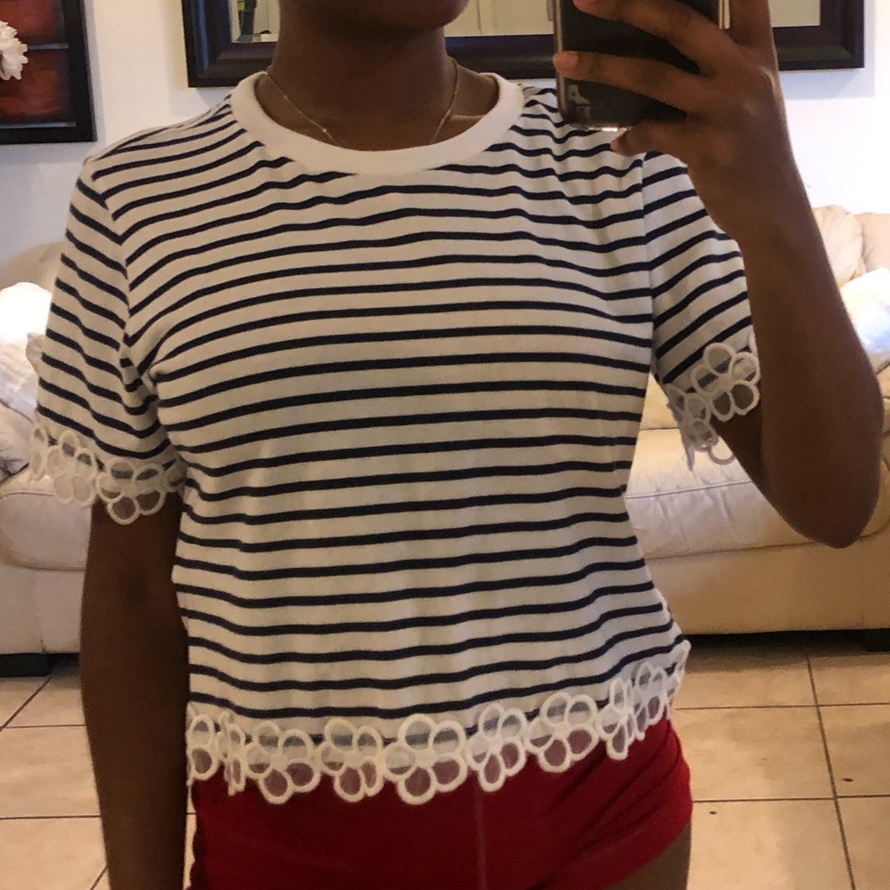 Dark blue and white stripe shirt